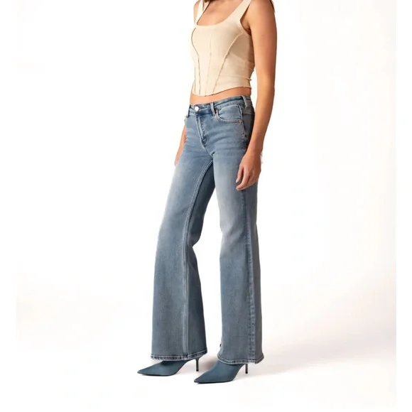 Free People Light Blue Flare Jeans Low Rise